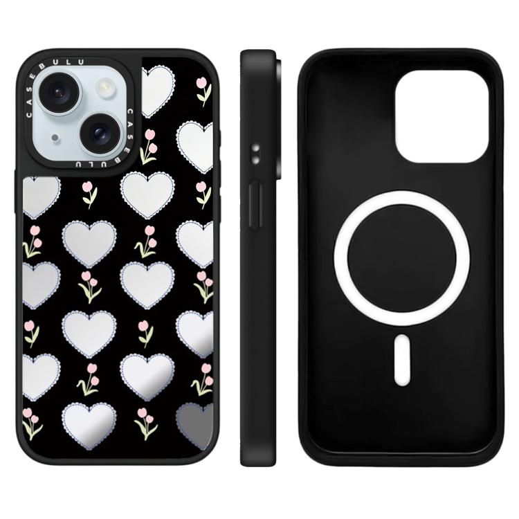 Custodia magnetica per telefono con specchio a specchio con motivo leopardato e ciliegie., For iPhone 15 Plus, For iPhone 15