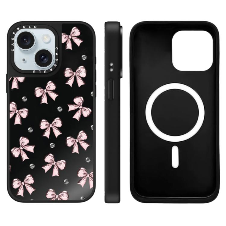 Custodia magnetica per telefono con specchio a specchio con motivo leopardato e ciliegie., For iPhone 15 Plus, For iPhone 15