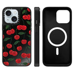 Custodia magnetica per telefono con specchio a specchio con motivo leopardato e ciliegie., For iPhone 15 Plus, For iPhone 15