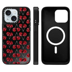 Custodia magnetica per telefono con specchio a specchio con motivo leopardato e ciliegie., For iPhone 15 Plus, For iPhone 15