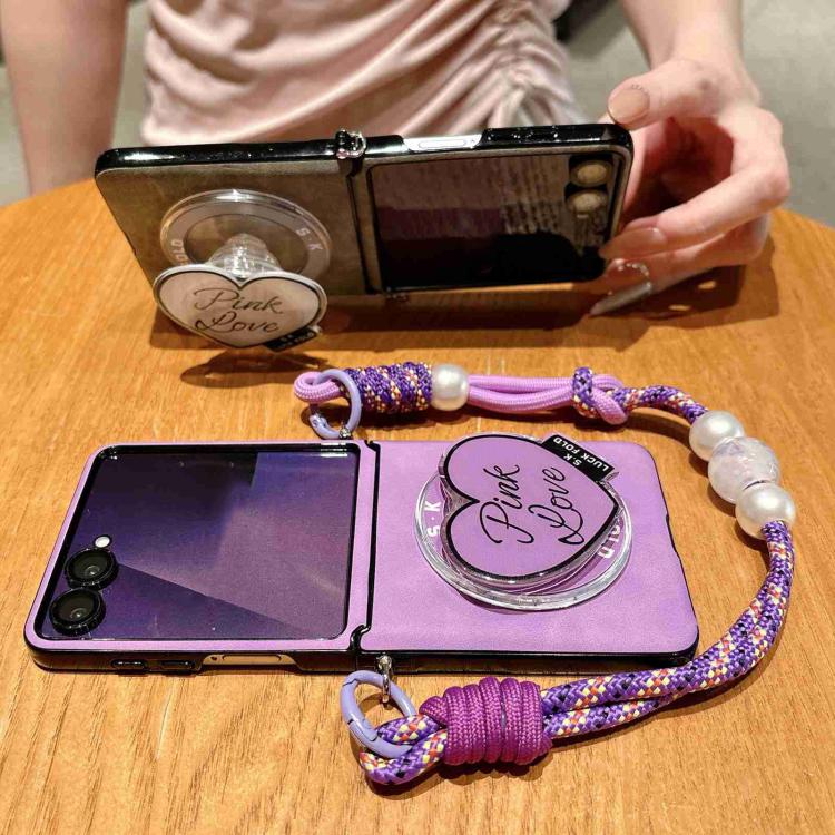 Custodia per telefono antiurto in ecopelle vegana con fibbia laterale magnetica e cinturino da polso., For Galaxy Z Flip6 / 7 FE, For Galaxy Z Flip7 5G, For Galaxy Z Flip5