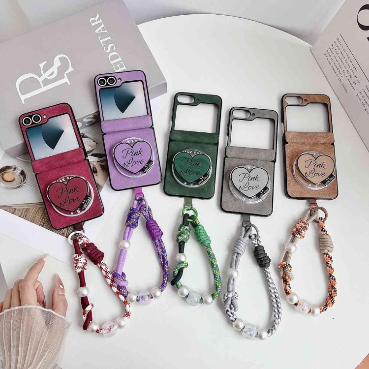 Custodia per telefono antiurto con chiusura magnetica a doppio asse in ecopelle vegana e cinturino da polso., For Galaxy Z Flip6 / 7 FE, For Galaxy Z Flip7 5G, For Galaxy Z Flip5