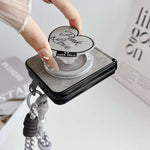 Custodia per telefono antiurto con chiusura magnetica a doppio asse in ecopelle vegana e cinturino da polso., For Galaxy Z Flip6 / 7 FE, For Galaxy Z Flip7 5G, For Galaxy Z Flip5