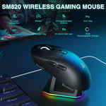 Mouse da gioco wireless SOLA SM820 Tri-Mode da 22000 DPI e 1000 Hz con base di ricarica RGB.