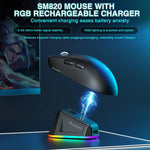 Mouse da gioco wireless SOLA SM820 Tri-Mode da 22000 DPI e 1000 Hz con base di ricarica RGB.