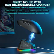 Mouse da gioco wireless SOLA SM820 Tri-Mode da 22000 DPI e 1000 Hz con base di ricarica RGB.