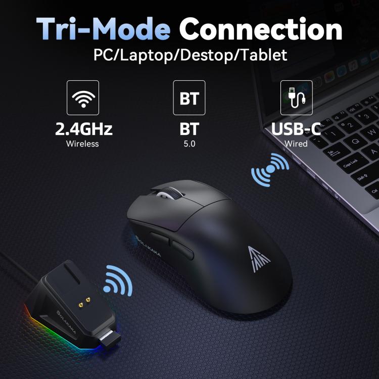 Mouse da gioco wireless SOLA SM822 Tri-Mode da 24000 DPI a 1000 Hz con base di ricarica RGB.