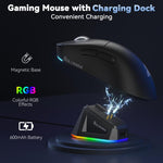 Mouse da gioco wireless SOLA SM822 Tri-Mode da 24000 DPI a 1000 Hz con base di ricarica RGB.