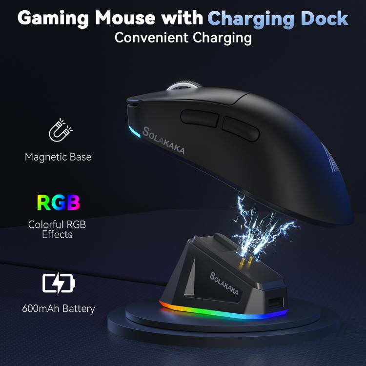 Mouse da gioco wireless SOLA SM822 Tri-Mode da 24000 DPI a 1000 Hz con base di ricarica RGB.