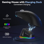 Mouse da gioco wireless SOLA SM822 Tri-Mode da 24000 DPI a 1000 Hz con base di ricarica RGB.