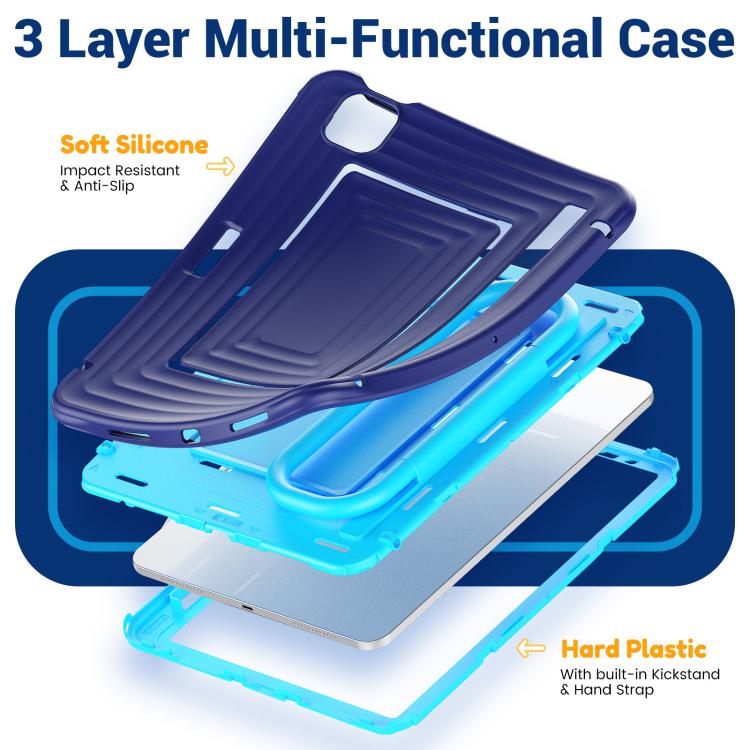 Custodia ibrida in silicone ondulato per PC e tablet con maniglia e tracolla, For iPad Air 11 2026 / 2025 / 2024, For iPad mini 2024 / mini 6