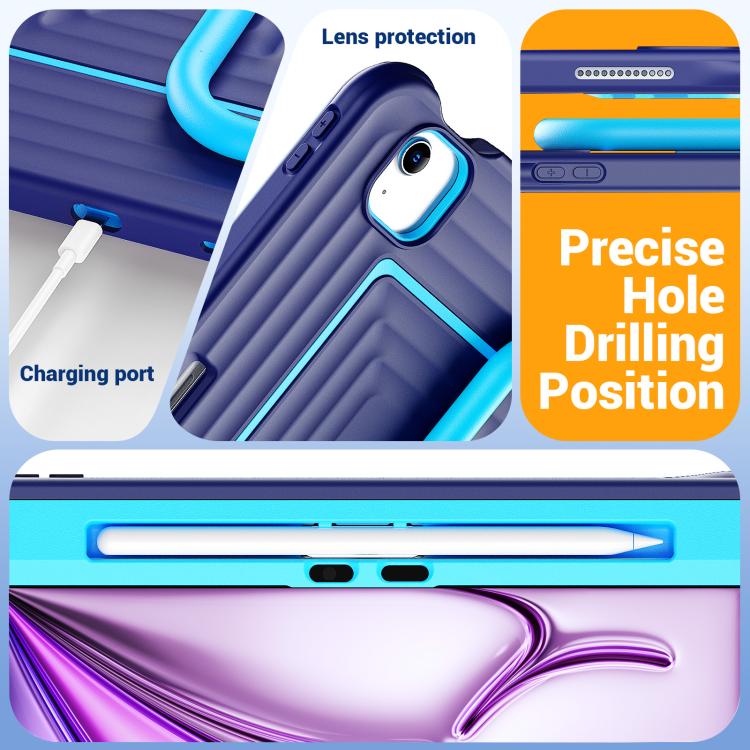 Custodia ibrida in silicone ondulato per PC e tablet con maniglia e tracolla, For iPad Air 11 2026 / 2025 / 2024, For iPad mini 2024 / mini 6