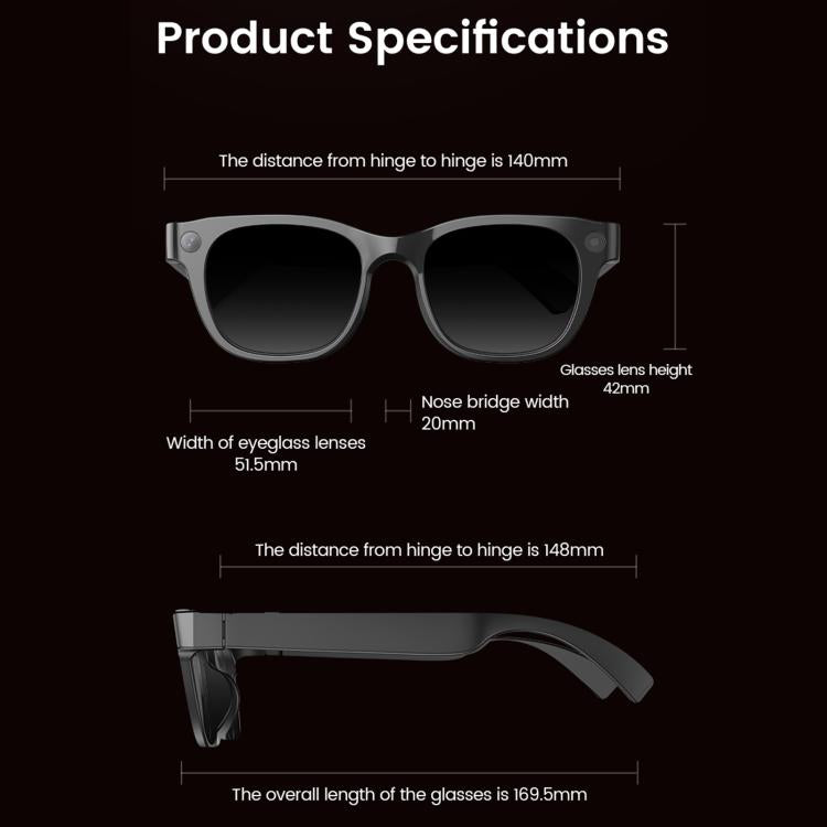 Occhiali intelligenti E06S da 13 MP 1080P con doppio altoparlante e intelligenza artificiale, supporto per musica e chiamate.