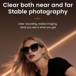 Occhiali intelligenti E06S da 13 MP 1080P con doppio altoparlante e intelligenza artificiale, supporto per musica e chiamate.