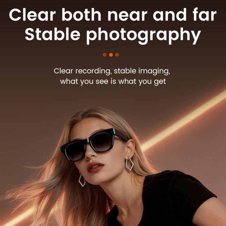 Occhiali intelligenti E06S da 13 MP 1080P con doppio altoparlante e intelligenza artificiale, supporto per musica e chiamate.