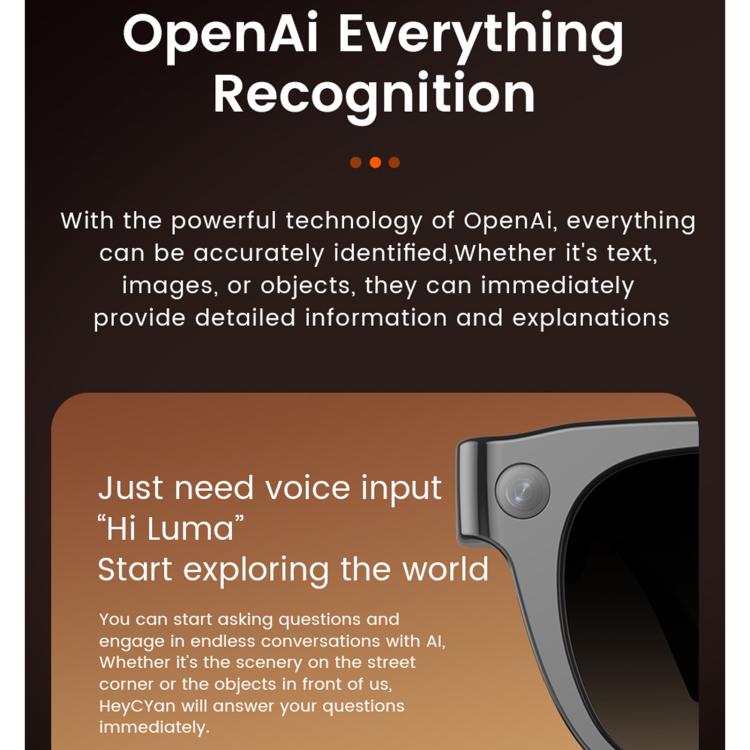 Occhiali intelligenti E06S da 13 MP 1080P con doppio altoparlante e intelligenza artificiale, supporto per musica e chiamate.