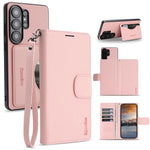 Portafoglio magnetico per telefono in ecopelle con texture effetto litchi retrò e cinturino da polso., For Galaxy S26+ 5G, For Galaxy S26 Ultra 5G, For Galaxy S26 5G, For Galaxy S25 5G
