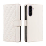 Custodia per telefono in pelle con griglia a rombi e tre scomparti per carte, con cinturini lunghi/corti., For Galaxy A27 5G