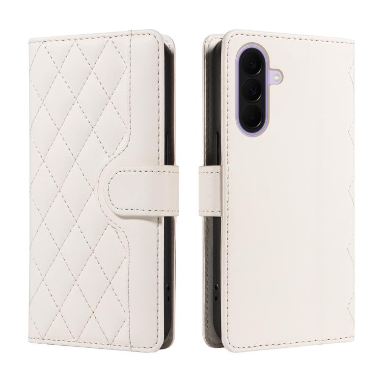 Custodia per telefono in pelle con griglia a rombi e tre scomparti per carte, con cinturini lunghi/corti., For Galaxy A27 5G