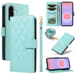 Custodia per telefono in pelle con griglia a rombi e tre scomparti per carte, con cinturini lunghi/corti., For Galaxy A27 5G