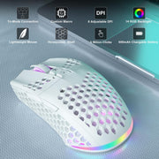Mouse da gioco wireless SOLAKAKA SM600 con design cavo e illuminazione RGB a tre modalità.