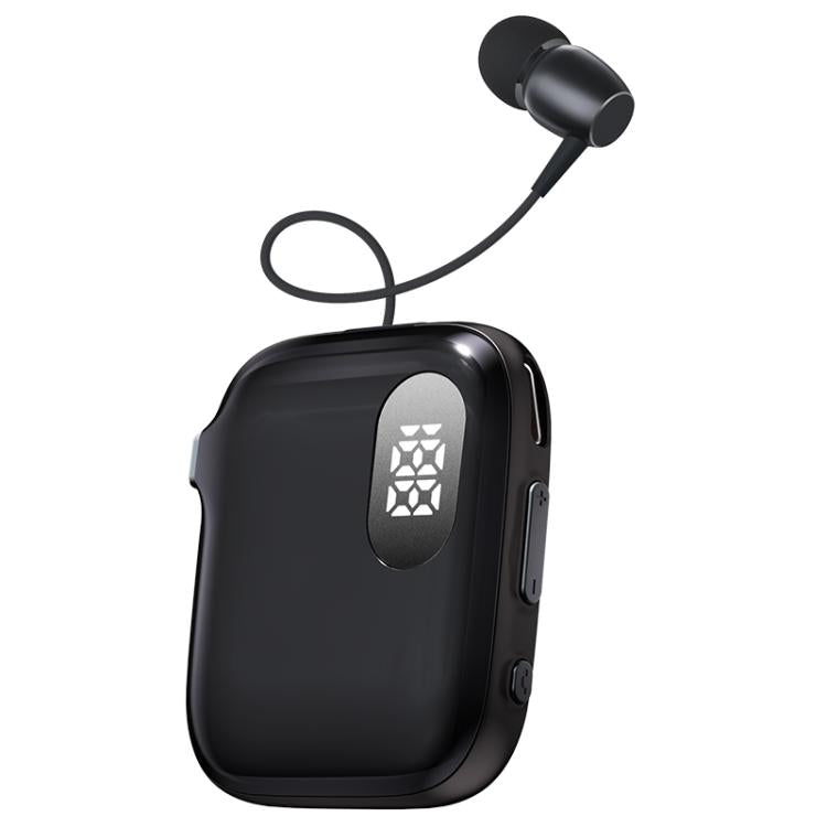 Auricolare Bluetooth lavalier QRSC-K91 AI Edition con display digitale a LED e cavo retrattile da 32 cm.