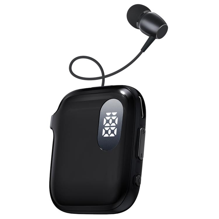 Auricolare Bluetooth lavalier QRSC-K91 AI Edition con display digitale a LED e cavo retrattile da 32 cm.