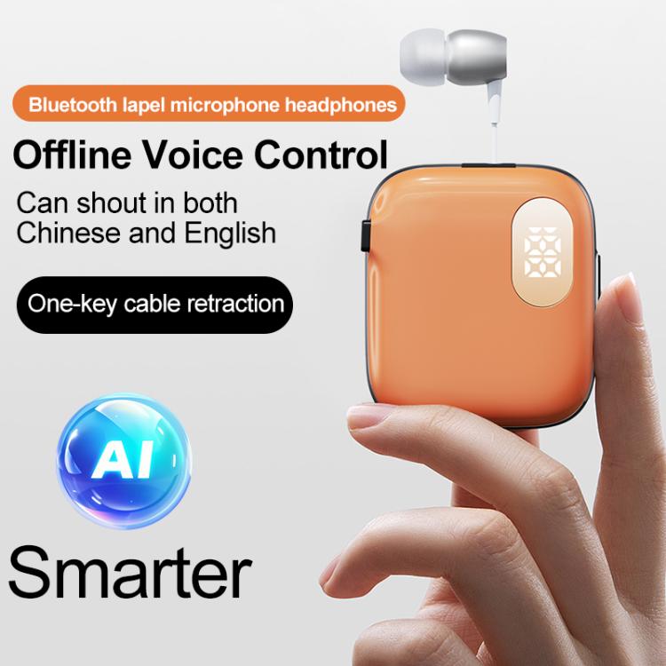 Auricolare Bluetooth lavalier QRSC-K91 AI Edition con display digitale a LED e cavo retrattile da 32 cm.