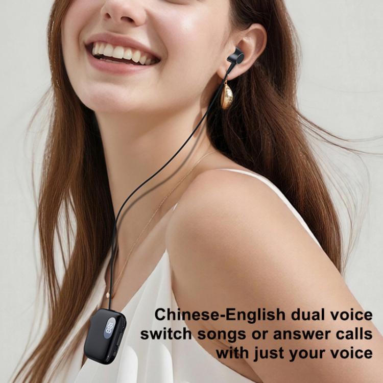 Auricolare Bluetooth lavalier QRSC-K91 AI Edition con display digitale a LED e cavo retrattile da 32 cm.