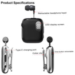 Auricolare Bluetooth lavalier QRSC-K91 AI Edition con display digitale a LED e cavo retrattile da 32 cm.