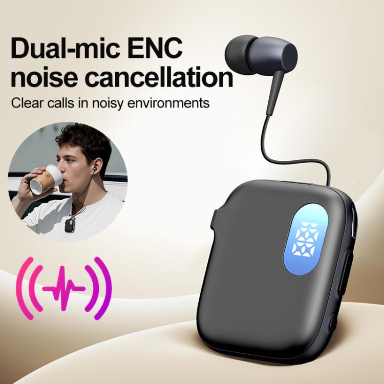Auricolare Bluetooth lavalier QRSC-K91 AI Edition con display digitale a LED e cavo retrattile da 32 cm.