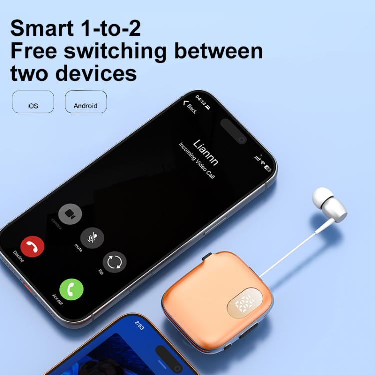 Auricolare Bluetooth lavalier QRSC-K91 AI Edition con display digitale a LED e cavo retrattile da 32 cm.