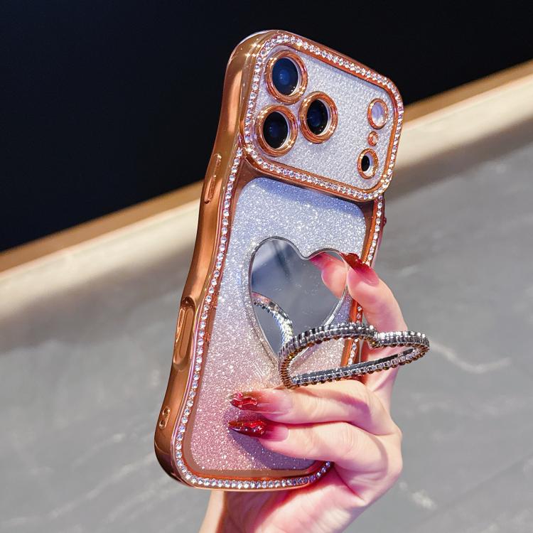 Custodia per telefono in TPU galvanizzato con glitter e specchietto porta strass a forma di stella., For iPhone 17 Pro Max, For iPhone 17 Pro