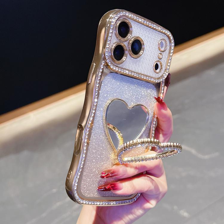 Custodia per telefono in TPU galvanizzato con glitter e specchietto porta strass a forma di stella., For iPhone 17 Pro Max, For iPhone 17 Pro