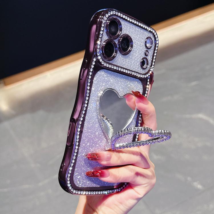 Custodia per telefono in TPU galvanizzato con glitter e specchietto porta strass a forma di stella., For iPhone 17 Pro Max, For iPhone 17 Pro