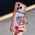 Custodia per telefono in TPU galvanizzato con glitter e specchietto porta strass a forma di stella., For iPhone 17 Pro Max, For iPhone 17 Pro
