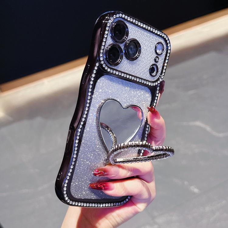 Custodia per telefono in TPU galvanizzato con glitter e specchietto porta strass a forma di stella., For iPhone 17 Pro Max, For iPhone 17 Pro