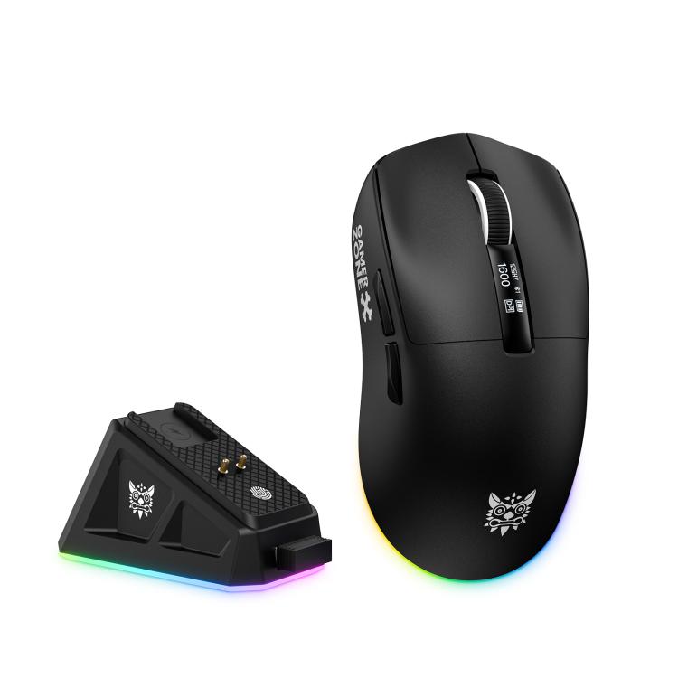 Mouse ONIKUMA DM07 da 24000 DPI, 2,4 GHz, wireless e cablato, con base di ricarica magnetica RGB.