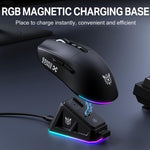 Mouse ONIKUMA DM07 da 24000 DPI, 2,4 GHz, wireless e cablato, con base di ricarica magnetica RGB.