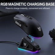 Mouse ONIKUMA DM07 da 24000 DPI, 2,4 GHz, wireless e cablato, con base di ricarica magnetica RGB.