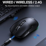 Mouse ONIKUMA DM07 da 24000 DPI, 2,4 GHz, wireless e cablato, con base di ricarica magnetica RGB.