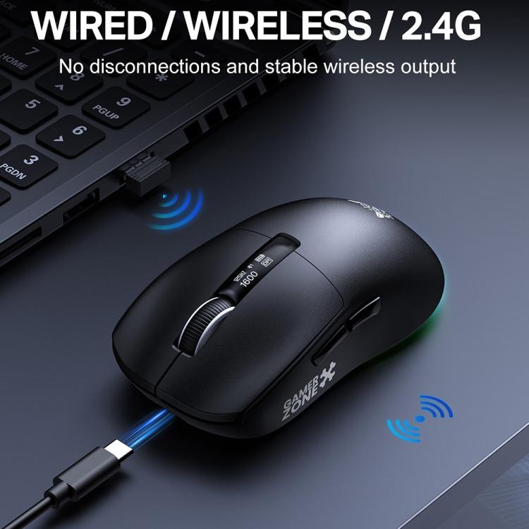 Mouse ONIKUMA DM07 da 24000 DPI, 2,4 GHz, wireless e cablato, con base di ricarica magnetica RGB.