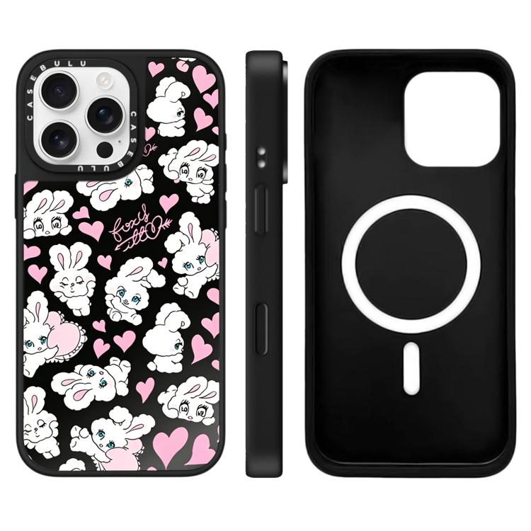 Custodia magnetica per telefono con specchio a specchio e motivo coniglietto, For iPhone 16 Pro Max, For iPhone 16 Pro, For iPhone 16 Plus
