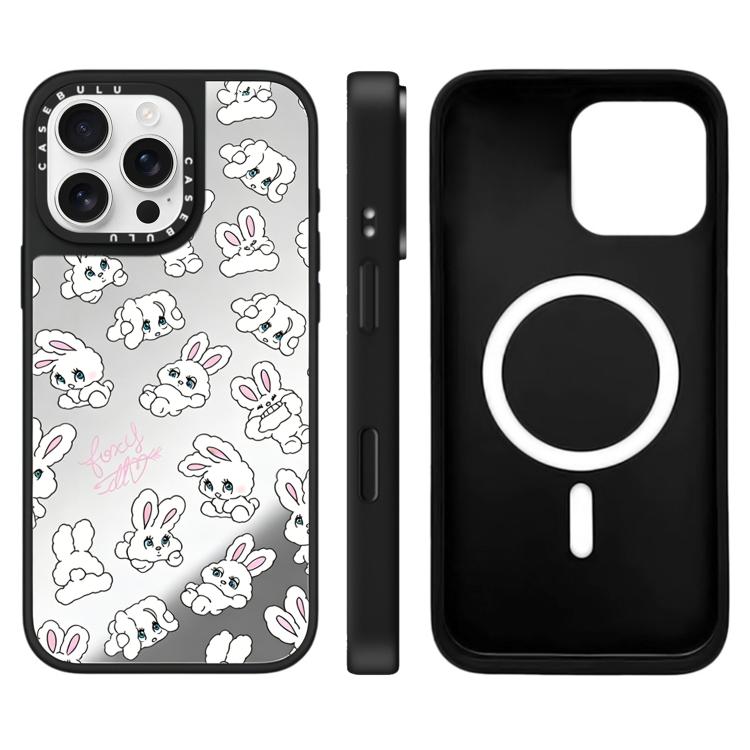 Custodia magnetica per telefono con specchio a specchio e motivo coniglietto, For iPhone 16 Pro Max, For iPhone 16 Pro, For iPhone 16 Plus