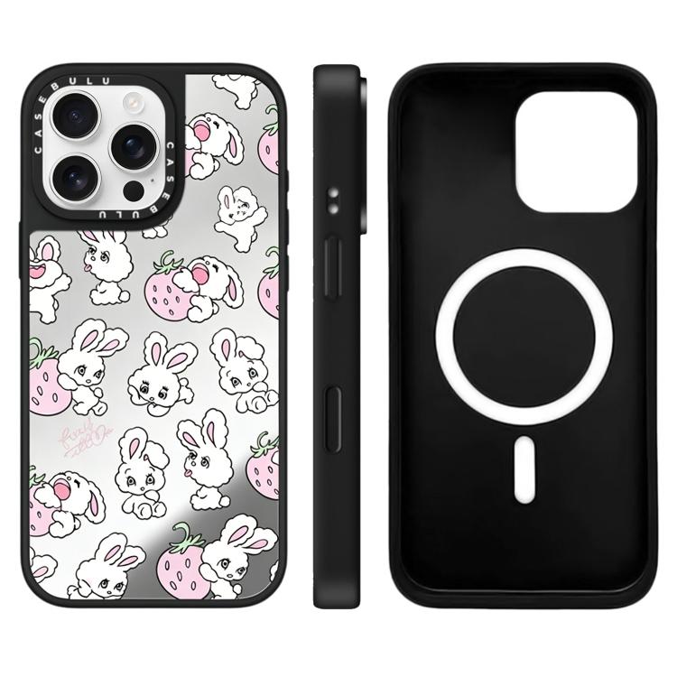 Custodia magnetica per telefono con specchio a specchio e motivo coniglietto, For iPhone 16 Pro Max, For iPhone 16 Pro, For iPhone 16 Plus