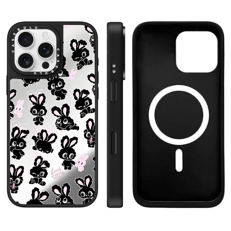 Custodia magnetica per telefono con specchio a specchio e motivo coniglietto, For iPhone 16 Pro Max, For iPhone 16 Pro, For iPhone 16 Plus