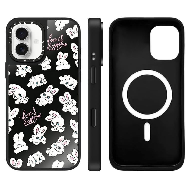 Custodia magnetica per telefono con specchio a specchio e motivo coniglietto, For iPhone 16 Pro Max, For iPhone 16 Pro, For iPhone 16 Plus