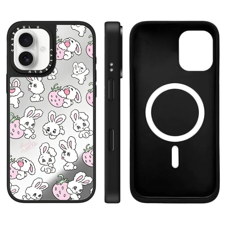 Custodia magnetica per telefono con specchio a specchio e motivo coniglietto, For iPhone 16 Pro Max, For iPhone 16 Pro, For iPhone 16 Plus