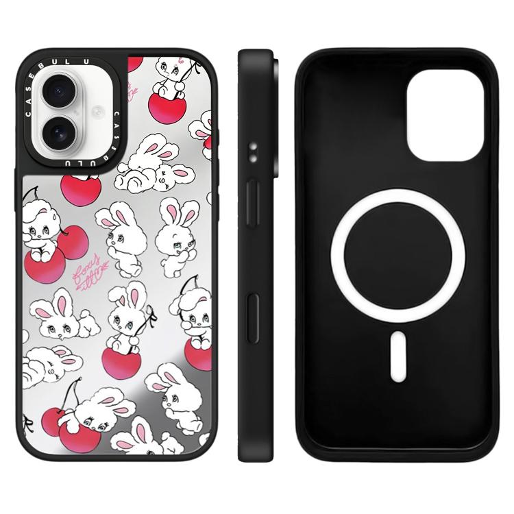 Custodia magnetica per telefono con specchio a specchio e motivo coniglietto, For iPhone 16 Pro Max, For iPhone 16 Pro, For iPhone 16 Plus