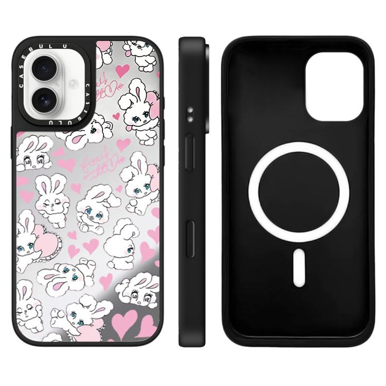 Custodia magnetica per telefono con specchio a specchio e motivo coniglietto, For iPhone 16, For iPhone 15 Pro Max, For iPhone 15 Pro